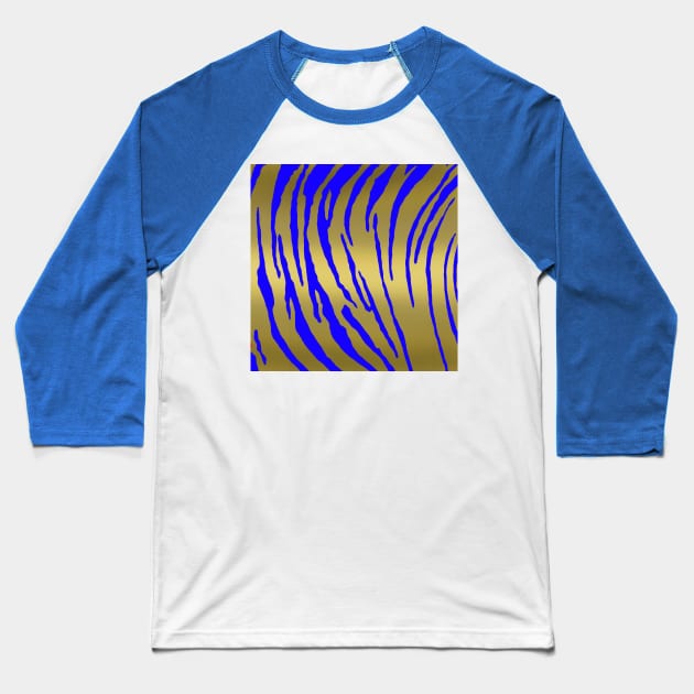 Gold Tiger Stripes Blue Baseball T-Shirt by BlakCircleGirl